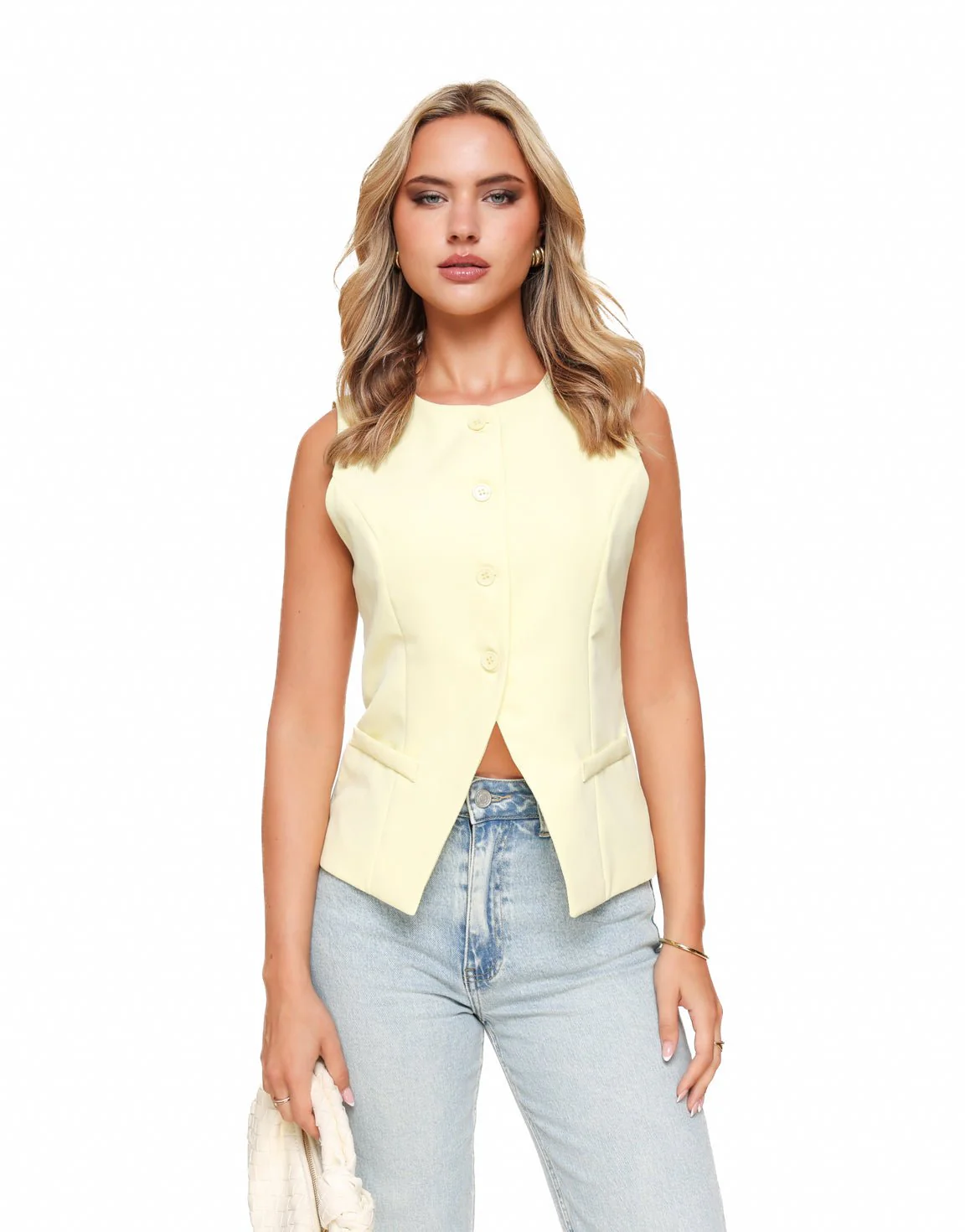 Zachtgele Hoge Knopen - Gilet